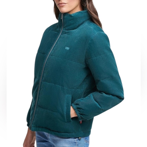 Levi's Women's Zoe Corduroy Puffer Jacket - Teal- Size Medium - Picture 3 of 14
